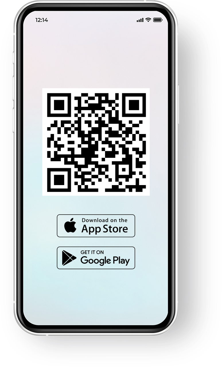 mobile phone with QR code and download app icons